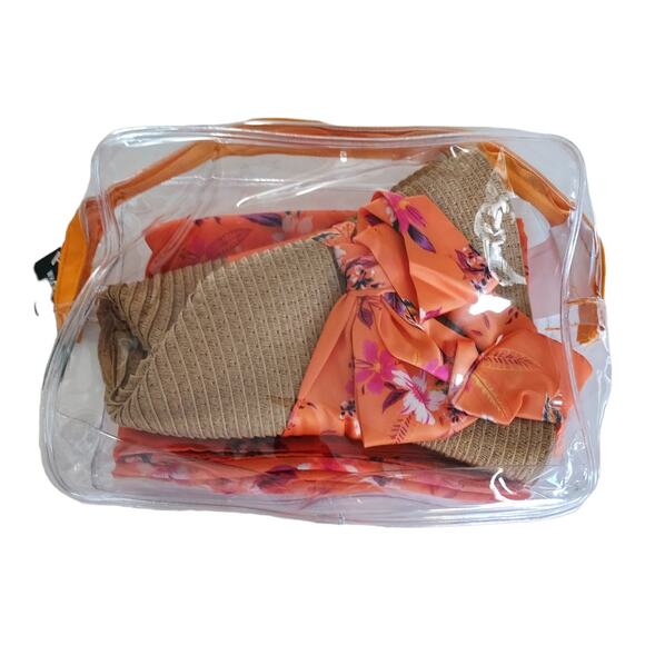 Steve Madden Orange Floral Packable Summer Beach Hat Swimsuit Cover Wrap set NWT - Picture 8 of 8